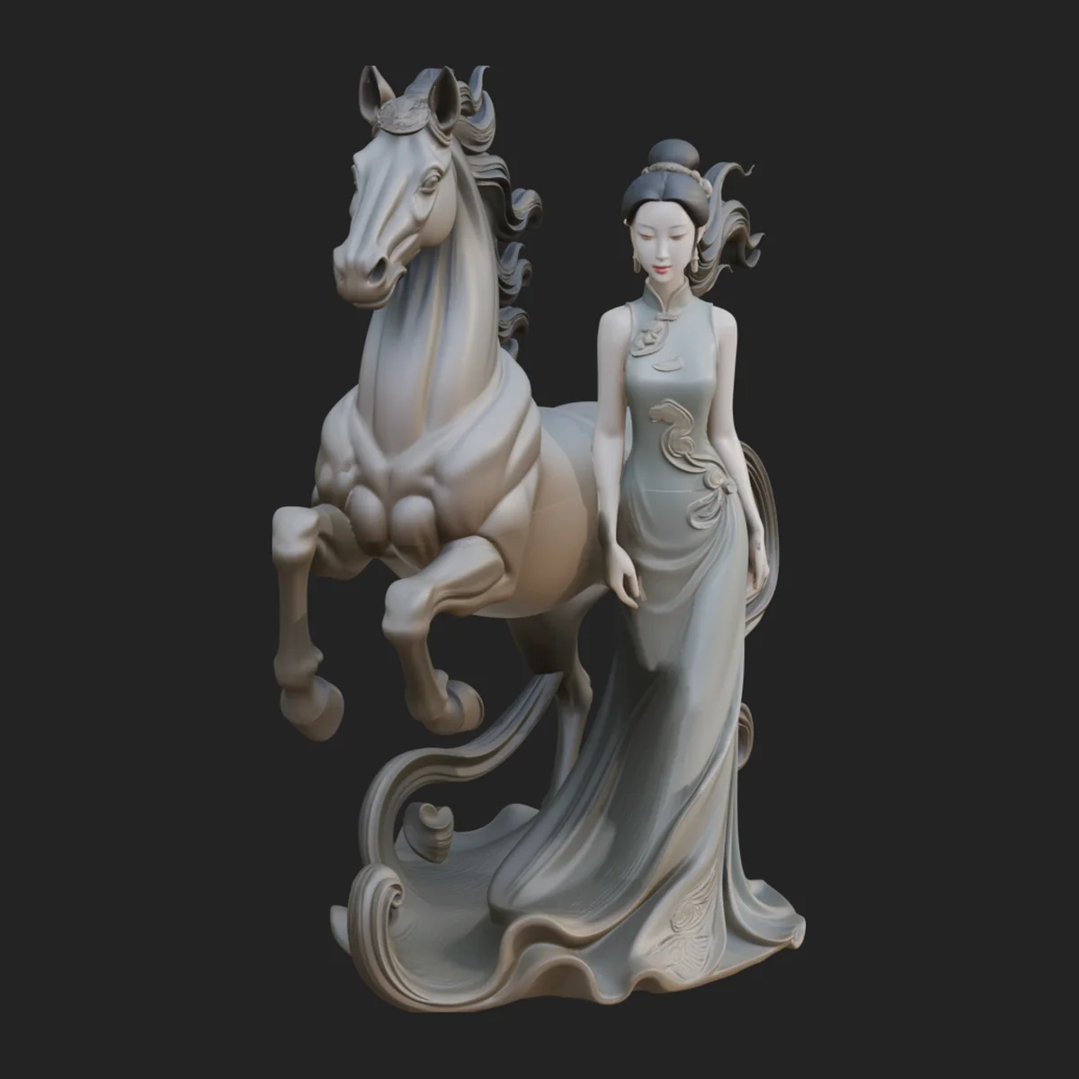 Maiden with Unicorn Statue Design 3