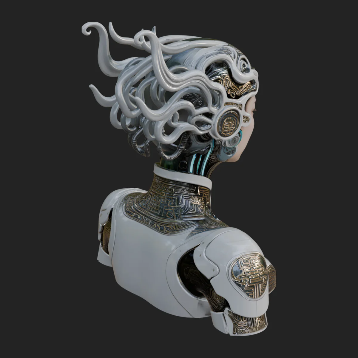Medusa Cyborg Bust Statue Design 1