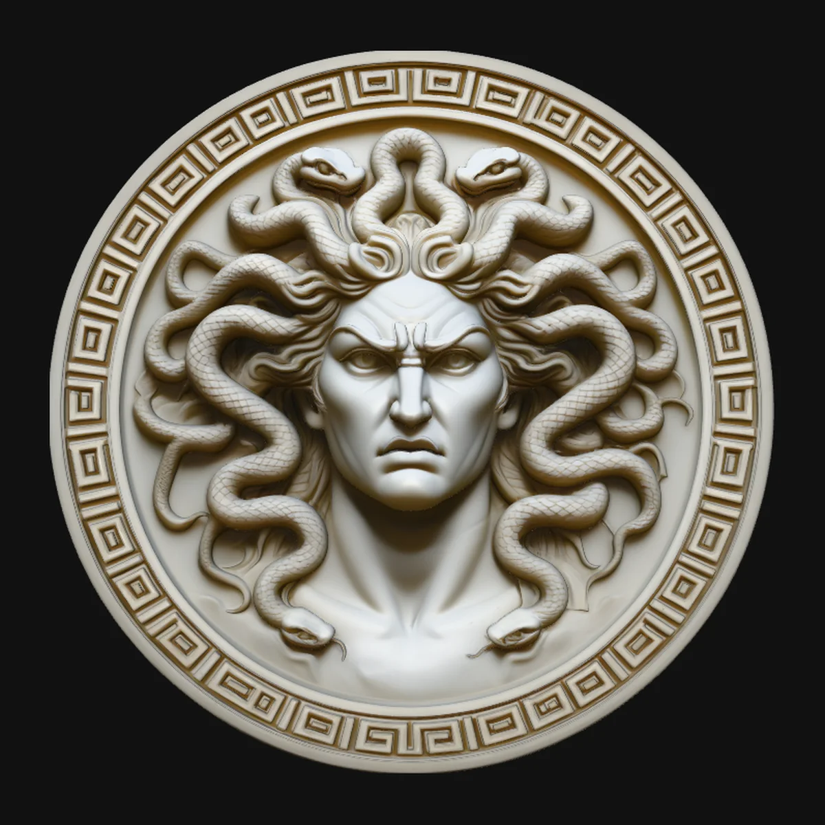 Medusa Greek Key Relief Medallion Pendant Design 3