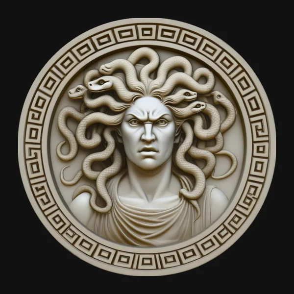 Medusa Greek Key Relief Medallion Pendant Design 4