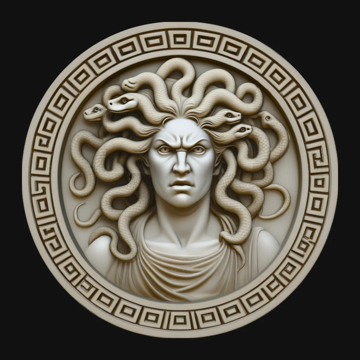 Medusa Greek Key Relief Medallion Pendant Design 4