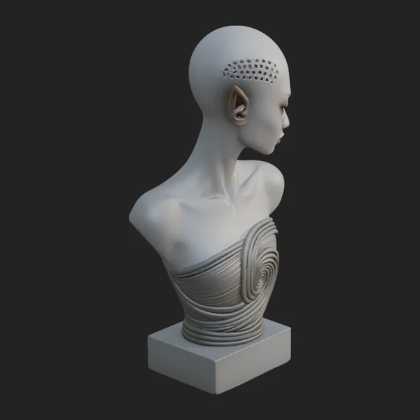 Minimalist Alien Bust Statue Design 1