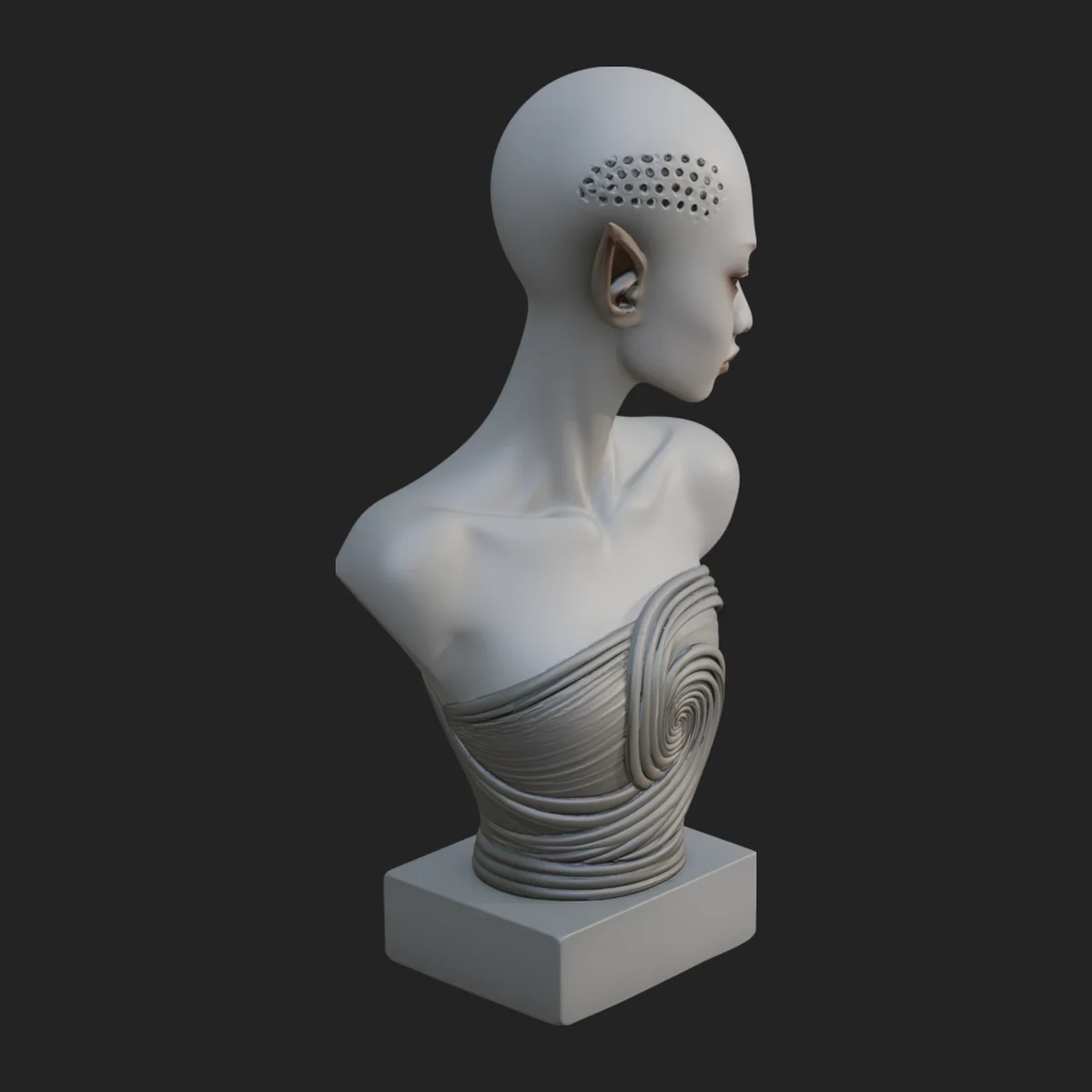 Minimalist Alien Bust Statue Design 1