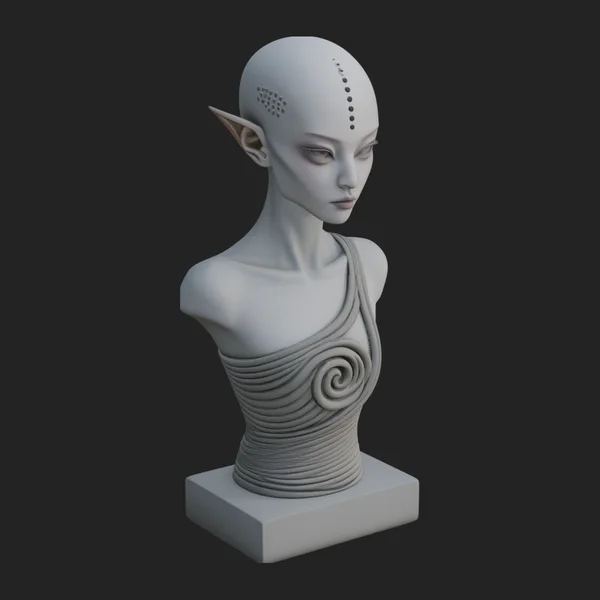 Minimalist Alien Bust Statue Design 2