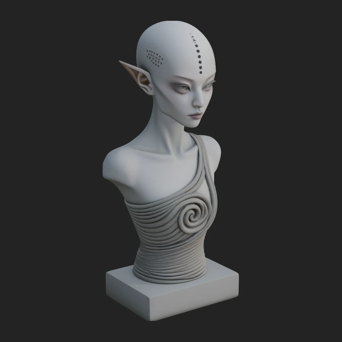 Minimalist Alien Bust Statue Design 2