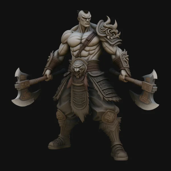 Mohawk Dual Axe Warrior Statue Design 1