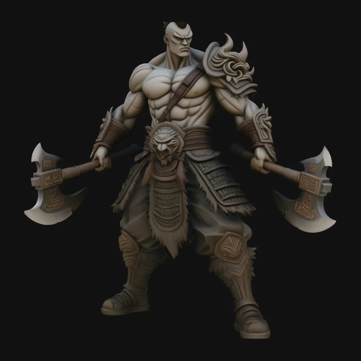 Mohawk Dual Axe Warrior Statue Design 1