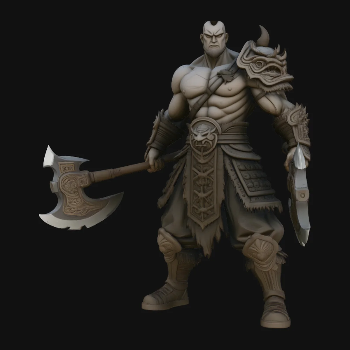 Mohawk Dual Axe Warrior Statue Design 2