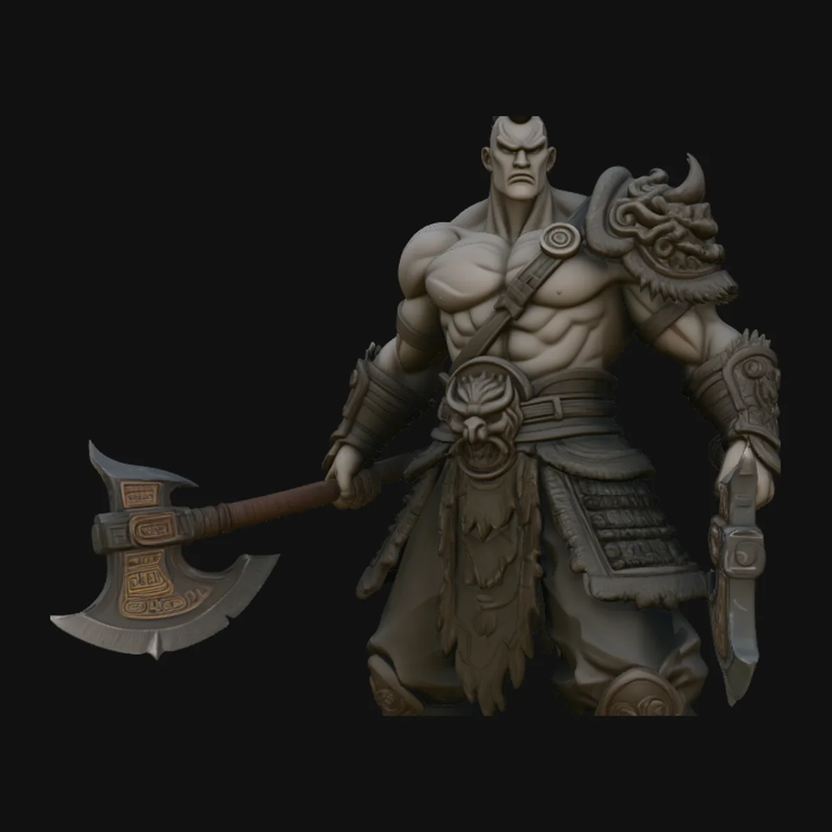 Mohawk Dual Axe Warrior Statue Design 3