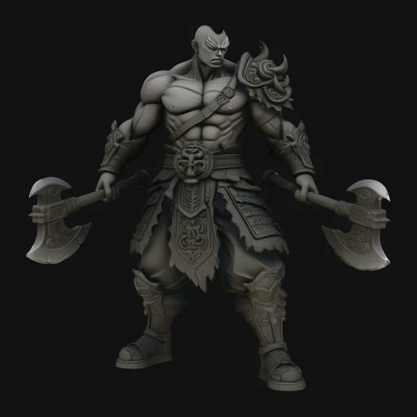 Mohawk Dual Axe Warrior Statue Design 4
