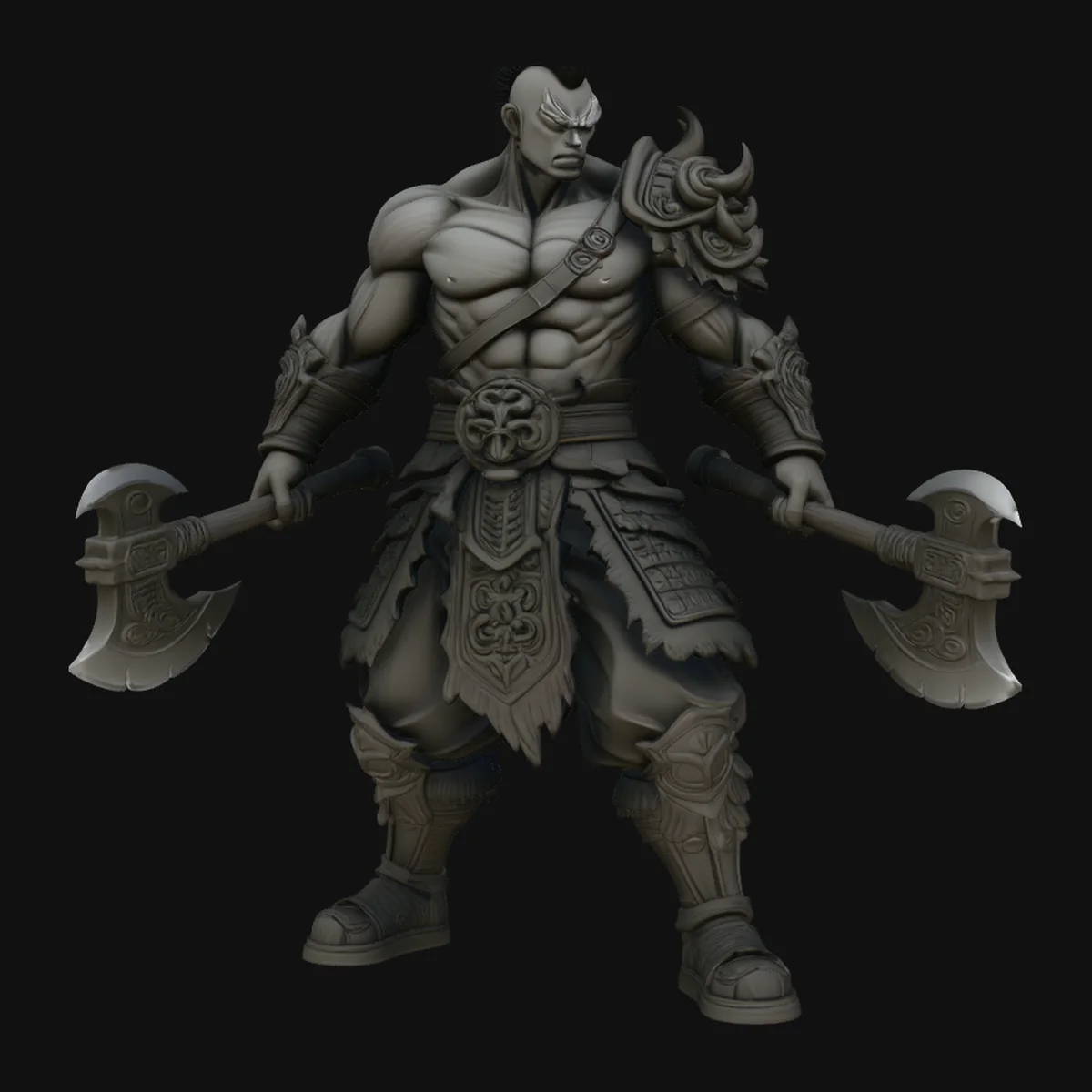 Mohawk Dual Axe Warrior Statue Design 4