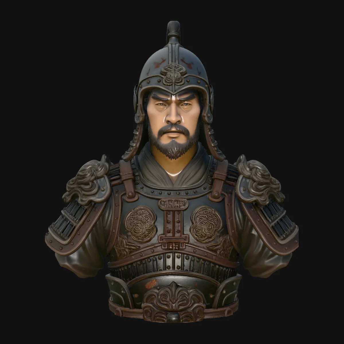 Mongol Warrior Bust Statue Design 3