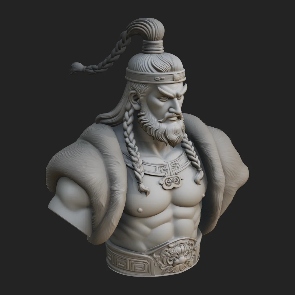 Mongol Warrior Bust Statue Design 7
