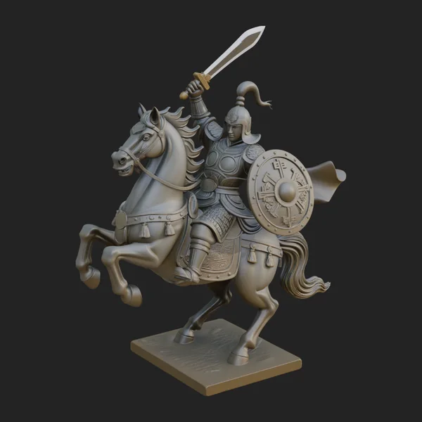 Mounted Asian Warrior Statue Design 1