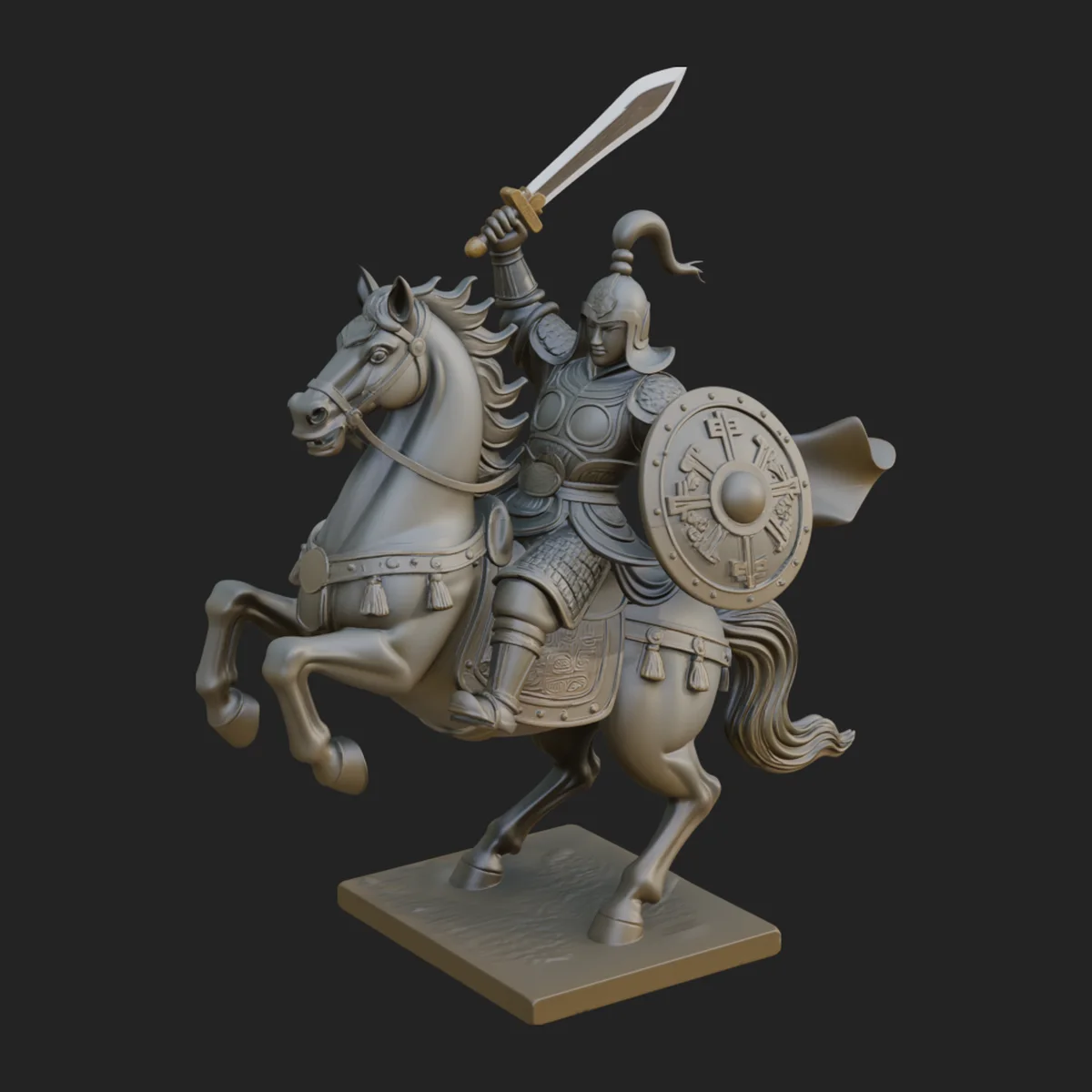 Mounted Asian Warrior Statue Design 1