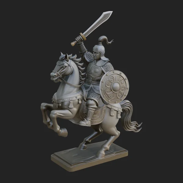 Mounted Asian Warrior Statue Design 2