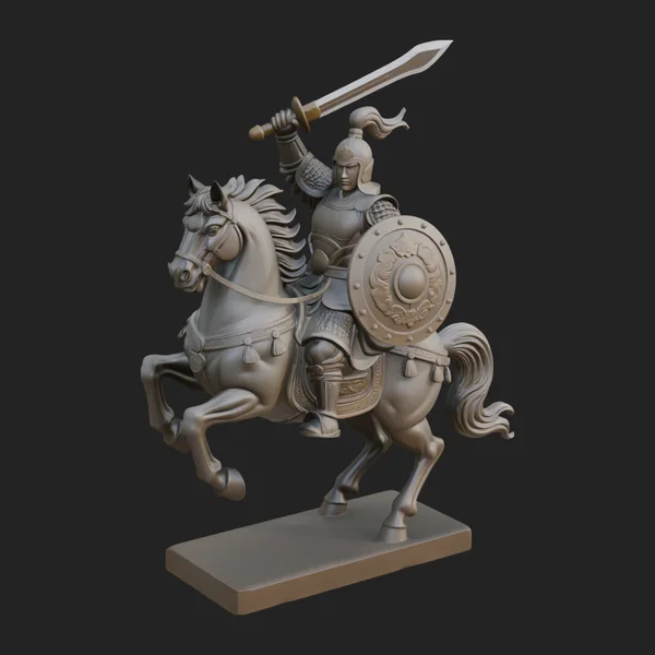 Mounted Asian Warrior Statue Design 4