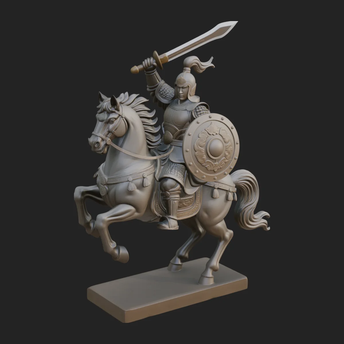 Mounted Asian Warrior Statue Design 4