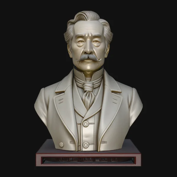 Mustached Gentleman Bust Statue Design 3