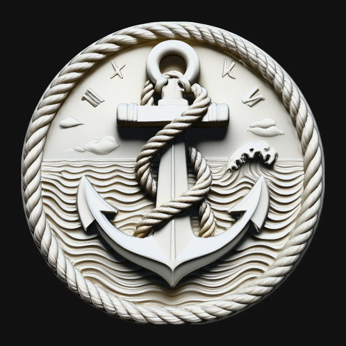 Nautical Anchor Relief Medallion Pendant Design 2