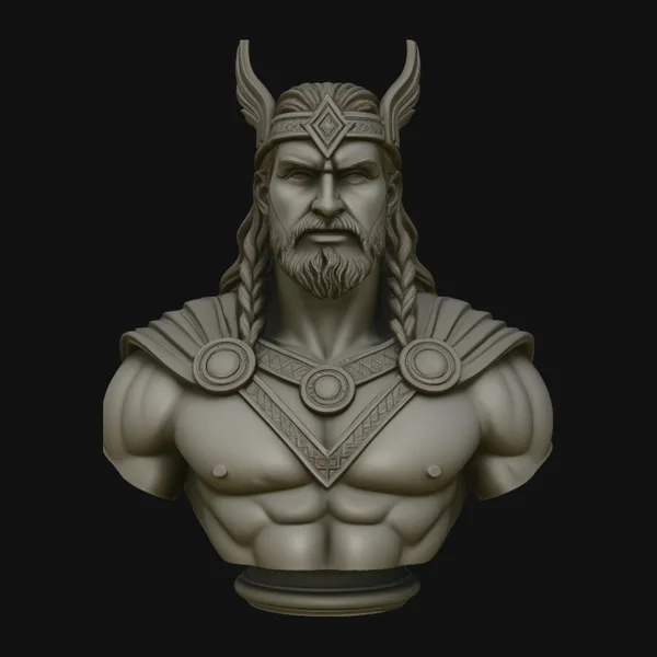 Norse Warrior God Bust Statue Design 1