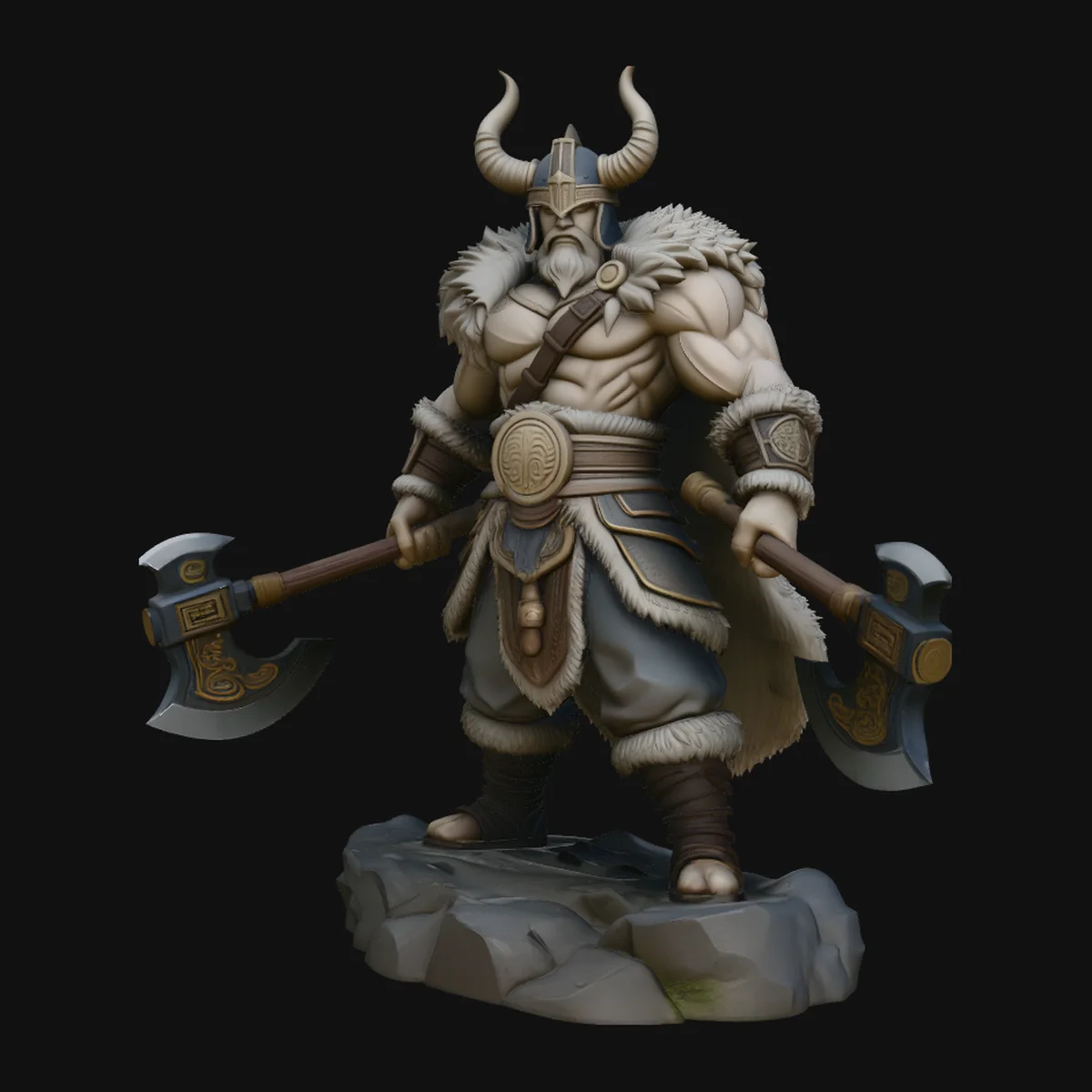 Norse Warrior with Sword and Axe Statue Design 1