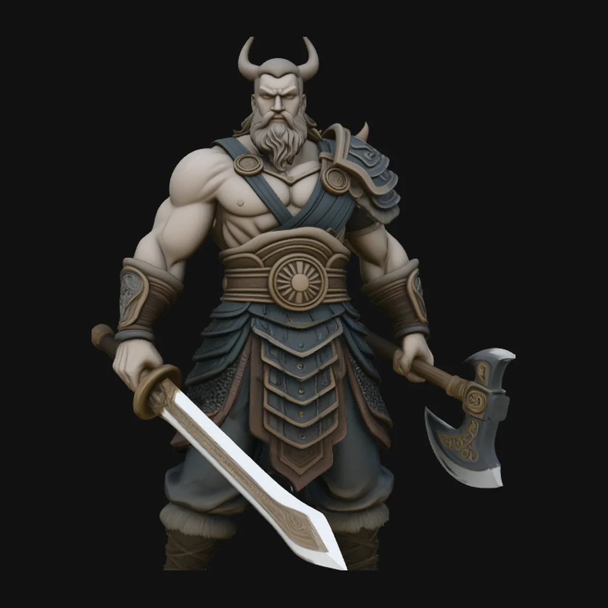 Norse Warrior with Sword and Axe Statue Design 2