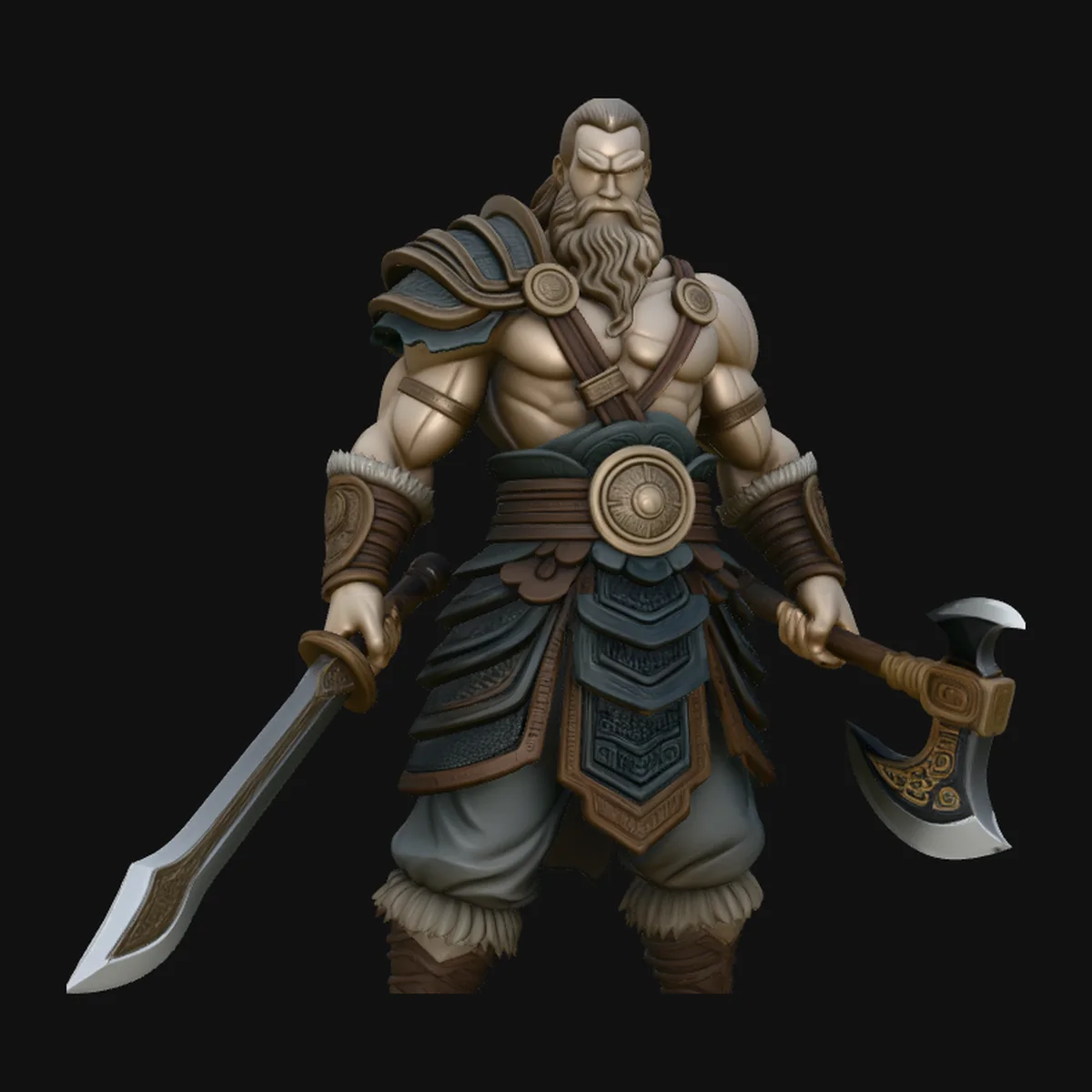 Norse Warrior with Sword and Axe Statue Design 3