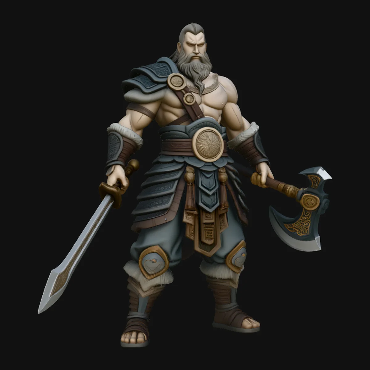 Norse Warrior with Sword and Axe Statue Design 4