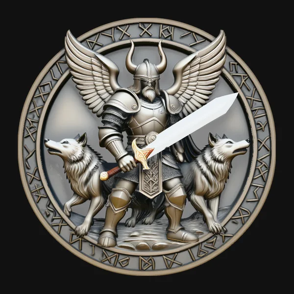 Norse Wolf Warrior Relief Medallion Pendant Design 1