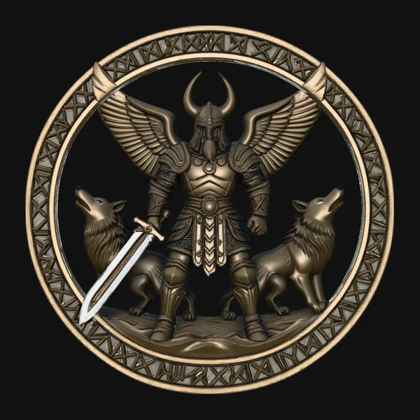 Norse Wolf Warrior Relief Medallion Pendant Design 2