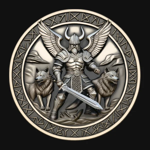 Norse Wolf Warrior Relief Medallion Pendant Design 3
