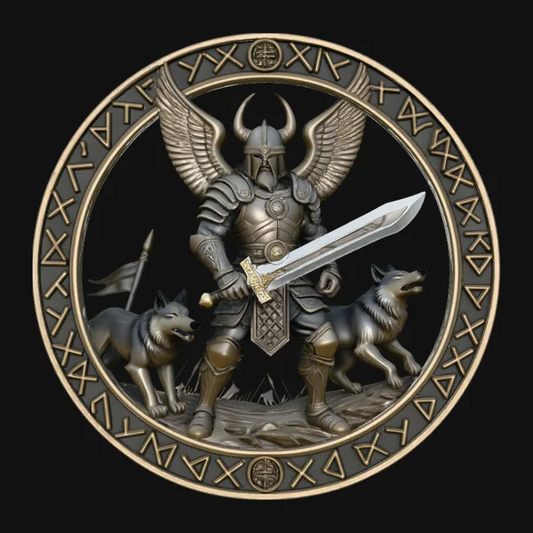 Norse Wolf Warrior Relief Medallion Pendant Design 4
