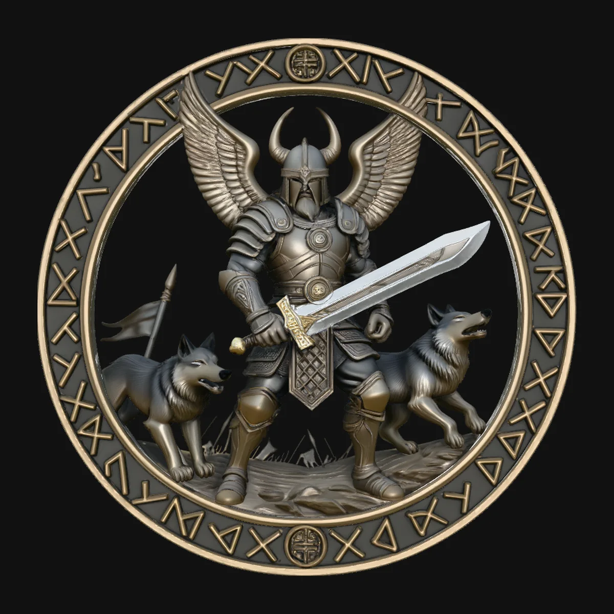 Norse Wolf Warrior Relief Medallion Pendant Design 4