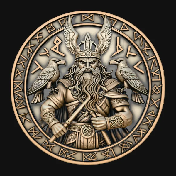 Odin and His Ravens Relief Medallion Pendant Design 3