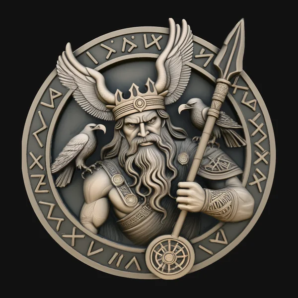 Odin and His Ravens Relief Medallion Pendant Design 4