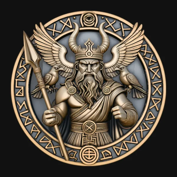Odin and His Ravens Relief Medallion Pendant Design 5