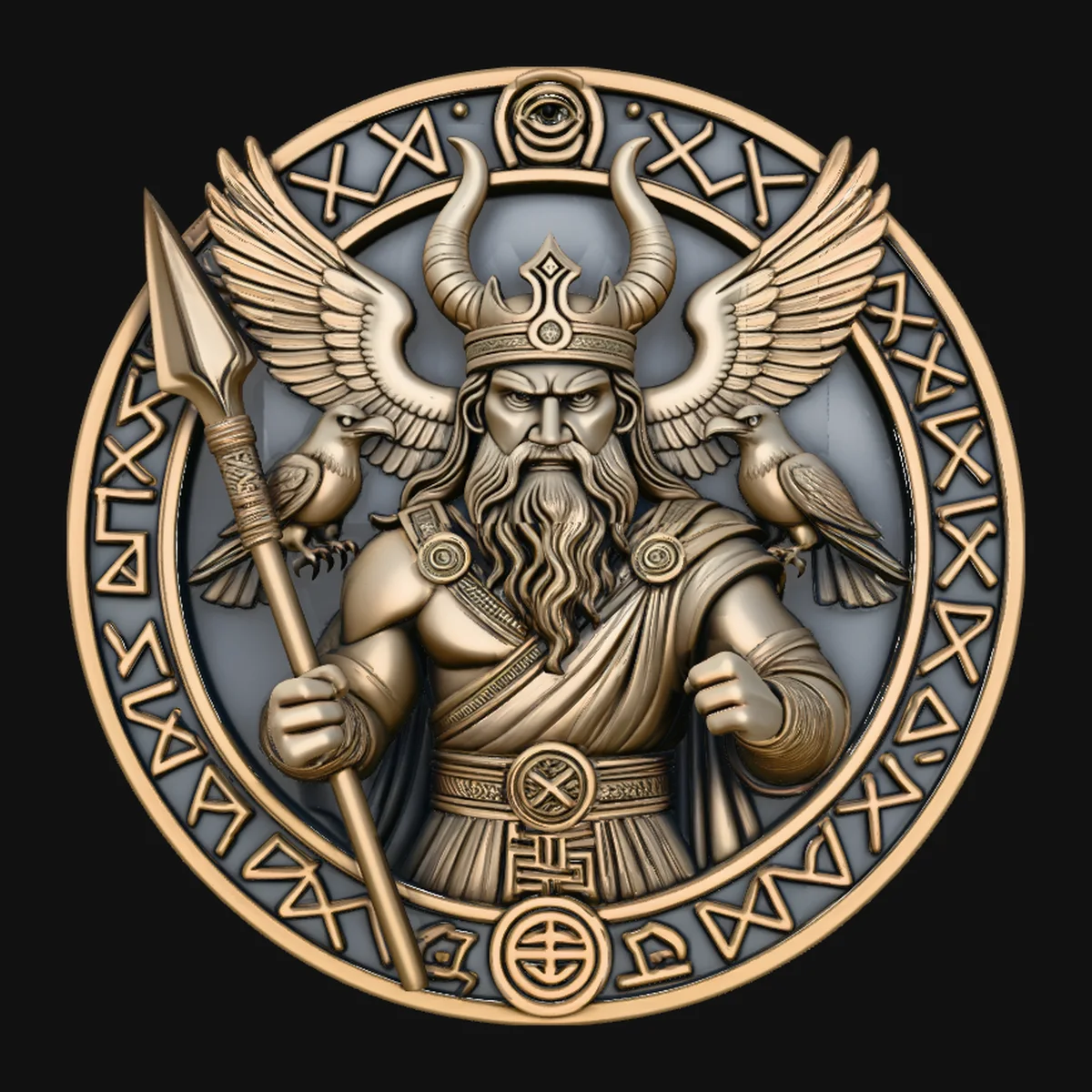 Odin and His Ravens Relief Medallion Pendant Design 5