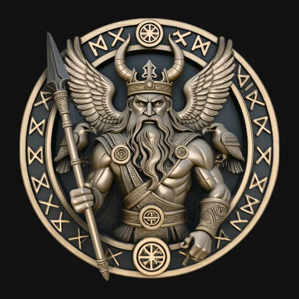 Odin and His Ravens Relief Medallion Pendant Design 6