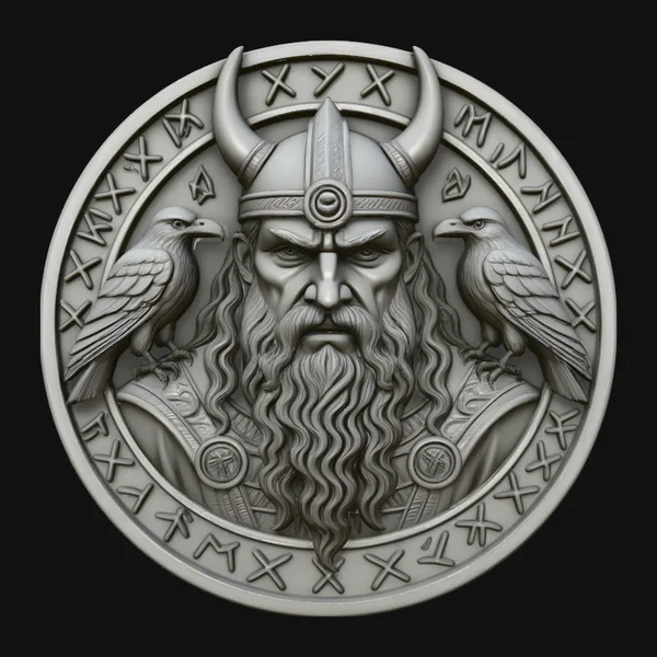 Odin and His Ravens Relief Medallion Pendant Design 1