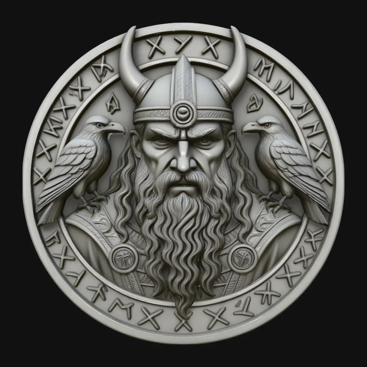 Odin and His Ravens Relief Medallion Pendant Design 1