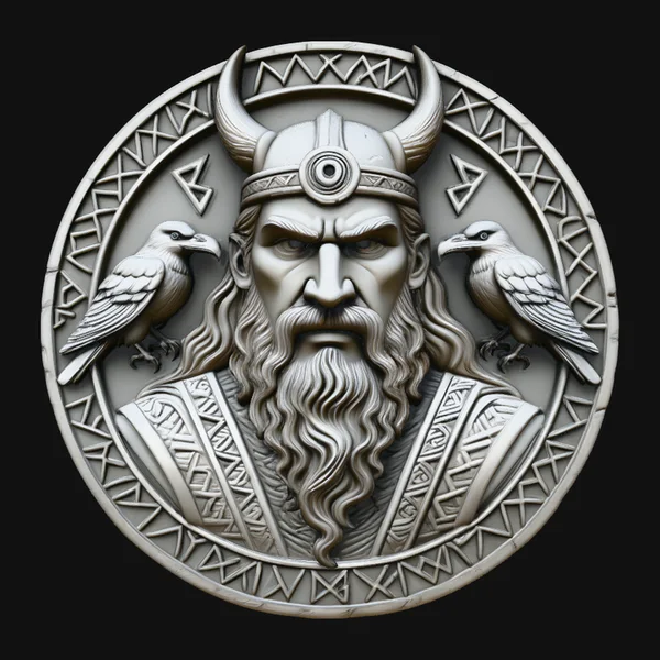 Odin and His Ravens Relief Medallion Pendant Design 2