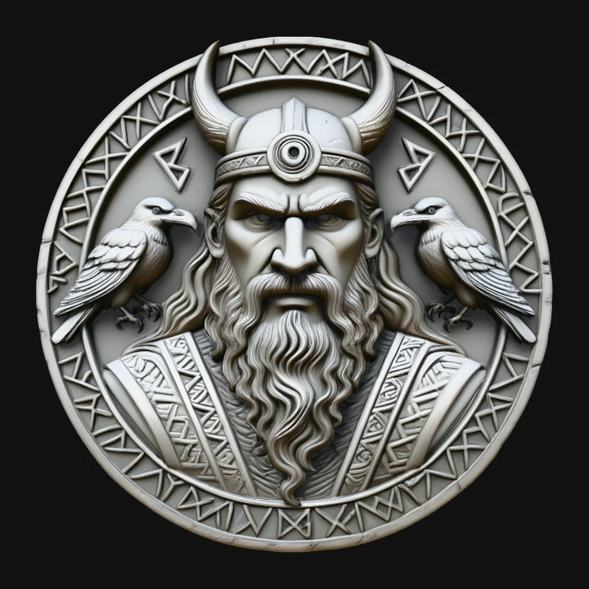 Odin and His Ravens Relief Medallion Pendant Design 2