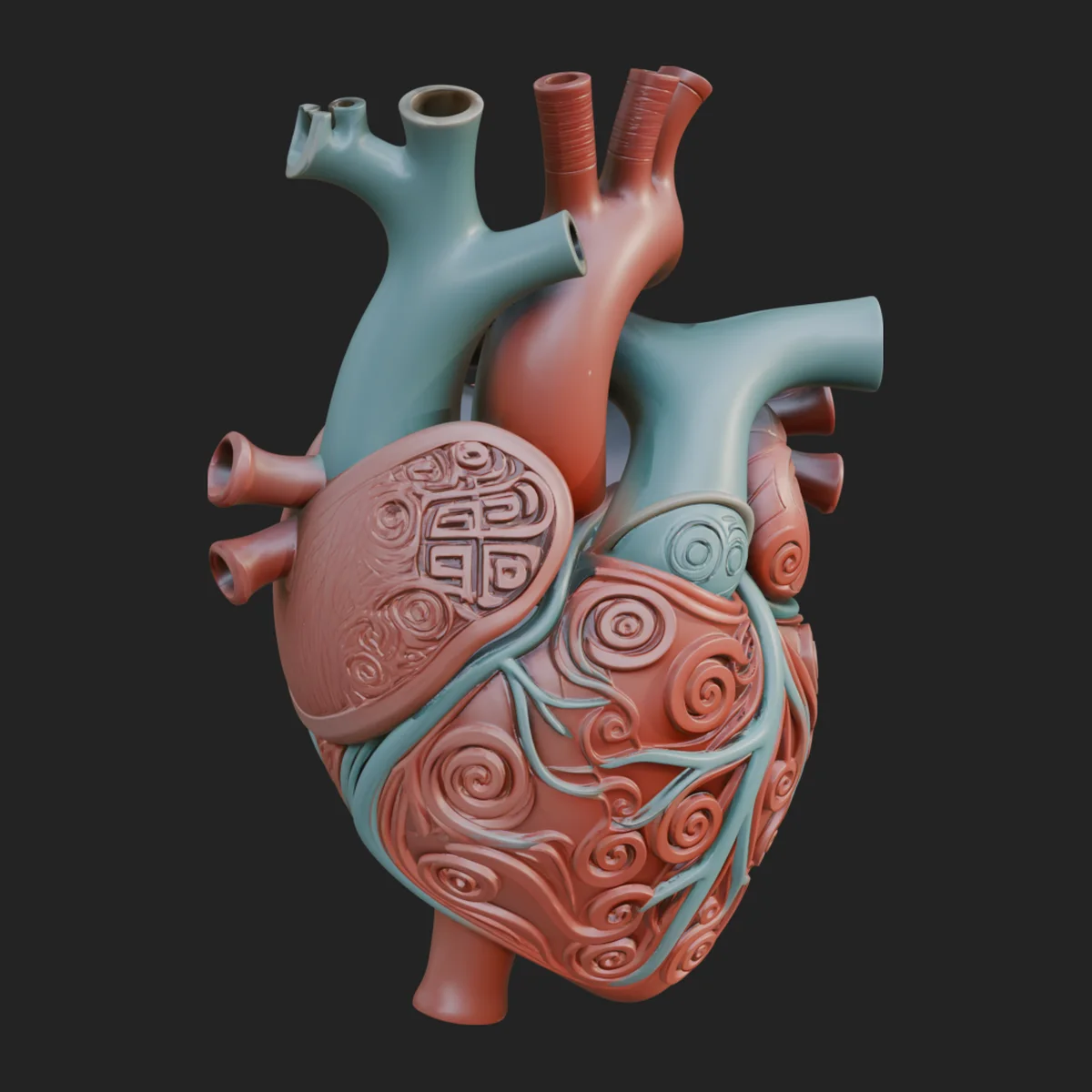 Ornate Anatomical Heart Statue Design 4