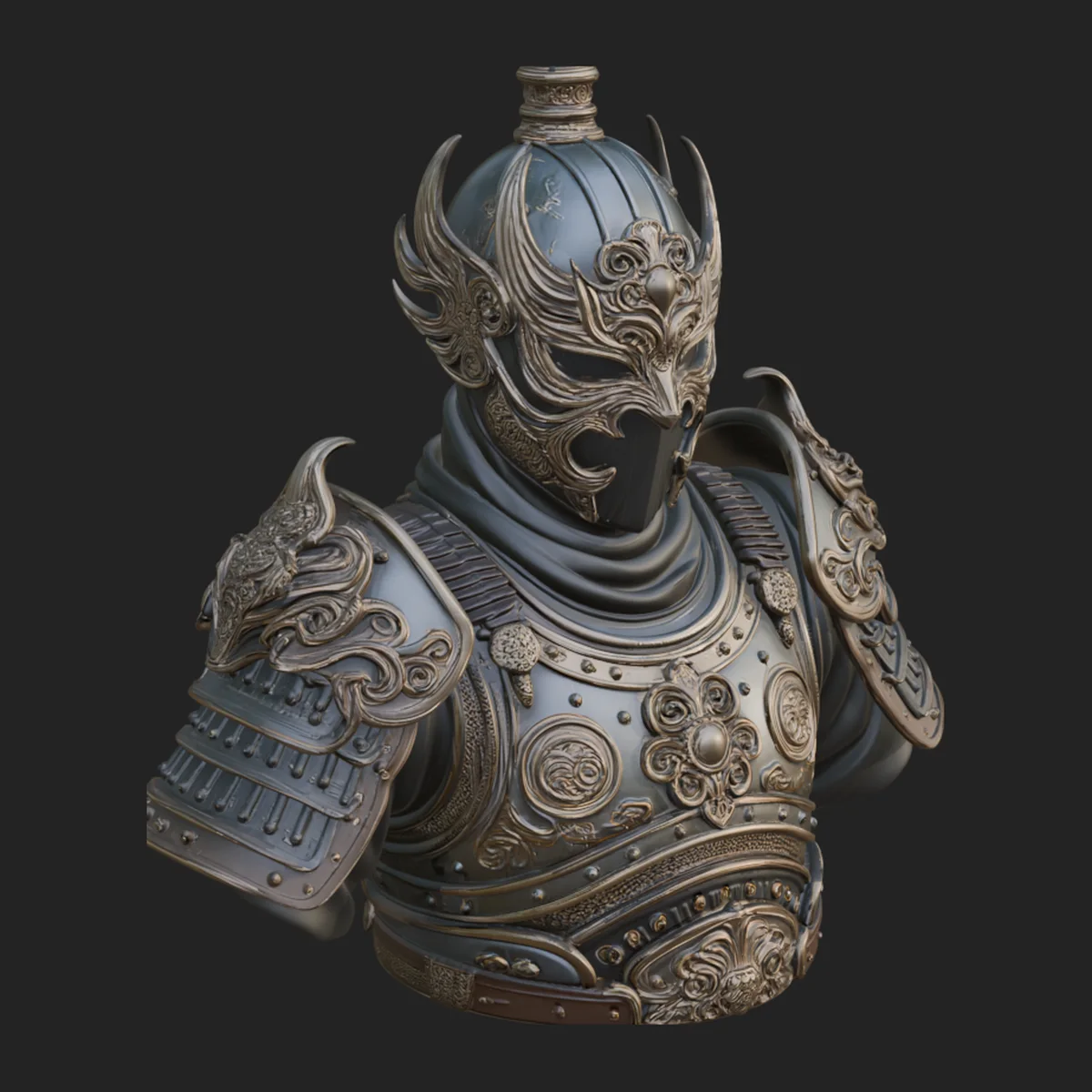 Ornate Asian Armor Bust Statue Design 1