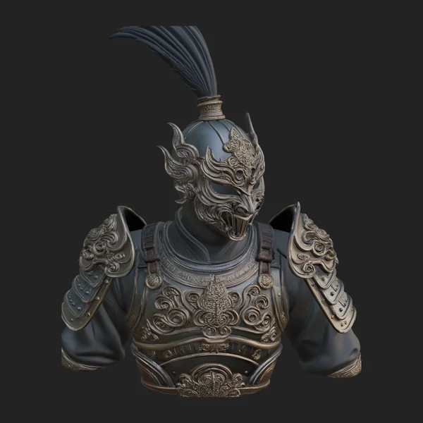 Ornate Asian Armor Bust Statue Design 2