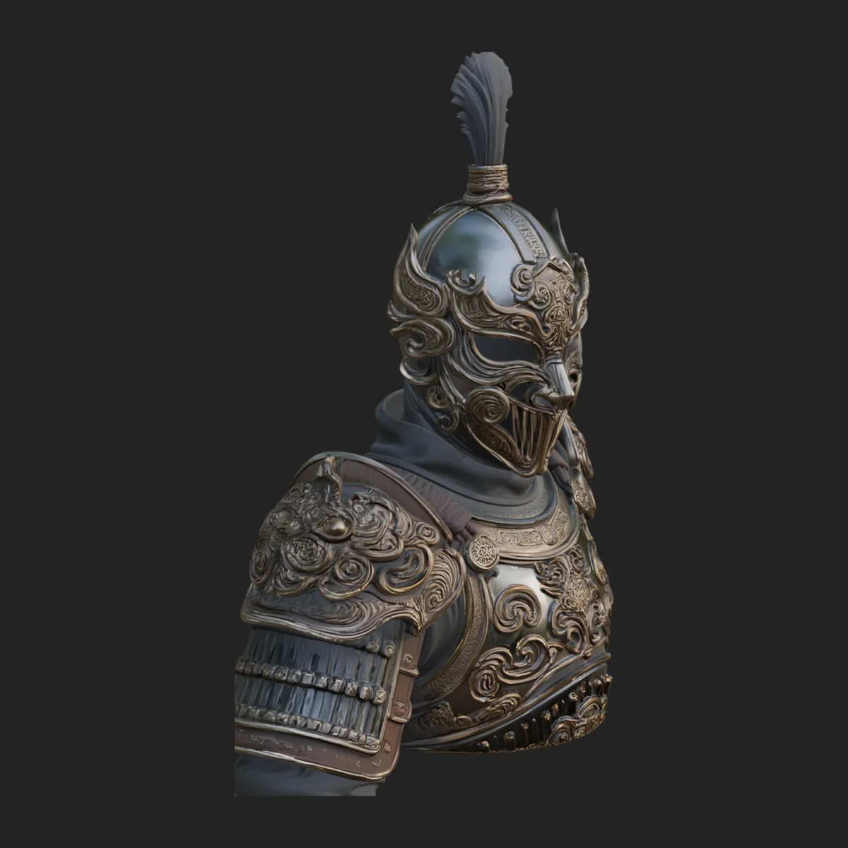 Ornate Asian Armor Bust Statue Design 4