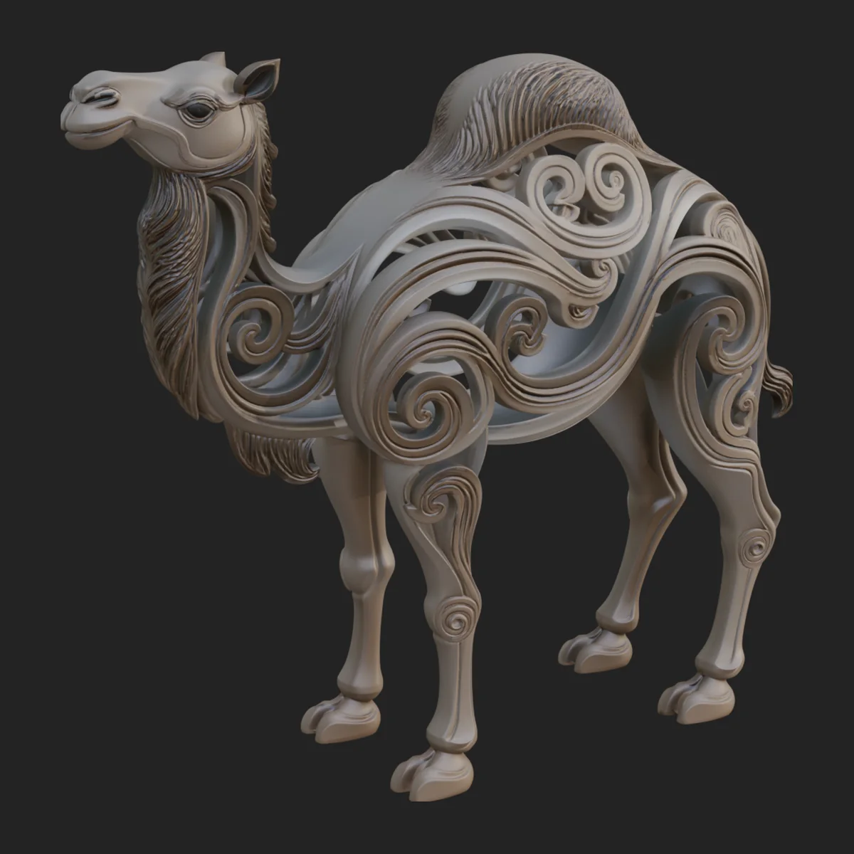 Ornate Carved Camel Statue Design 4