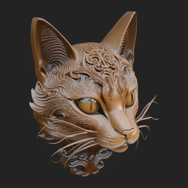 Ornate Carved Cat Bust Statue Design 1