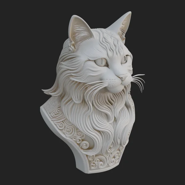 Ornate Carved Cat Bust Statue Design 2